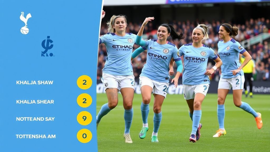 曼城女足6-2狂胜热刺！肖妹戴帽领跑射手榜，十年首冠近在眼前